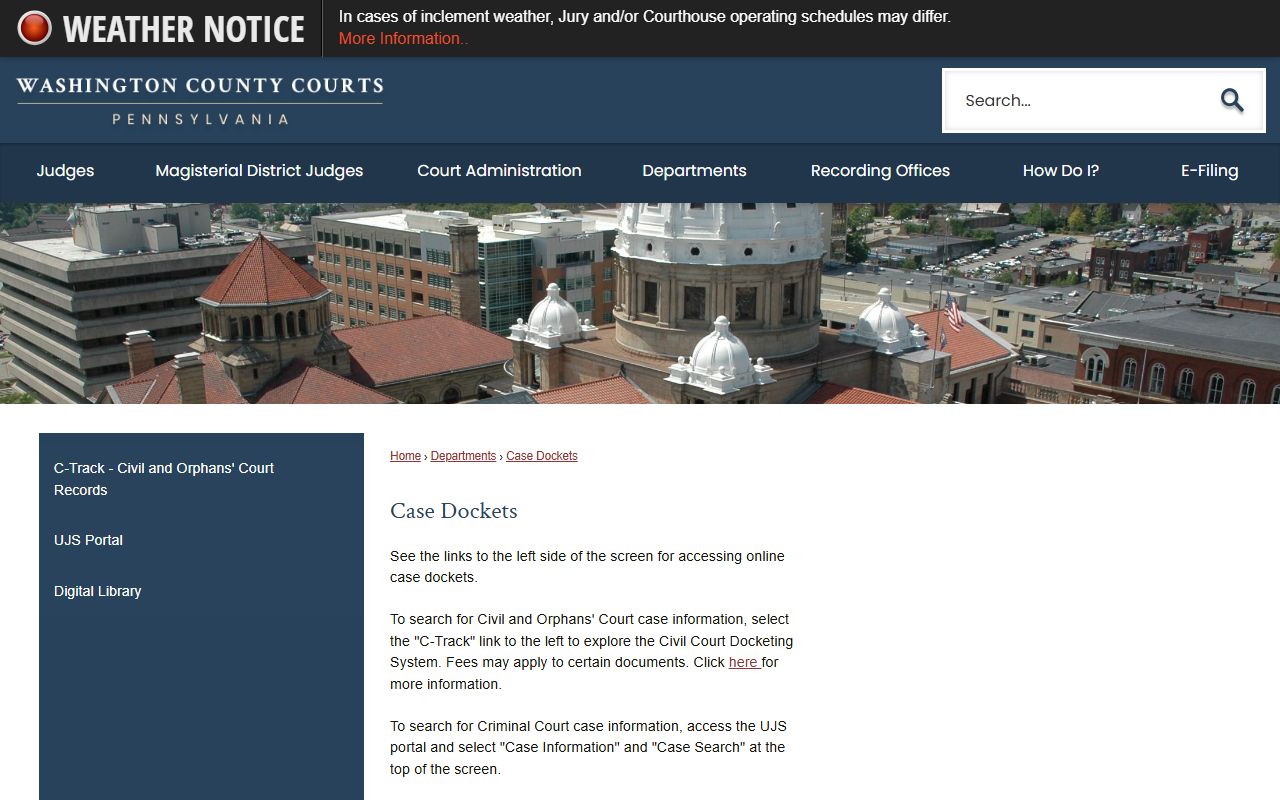 Washington County court records after jail arrest case docket routing to UJS